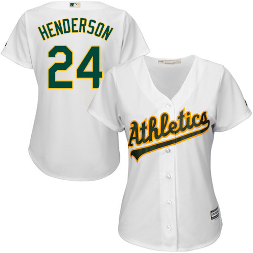 Athletics #24 Rickey Henderson White Home Women's Stitched MLB Jersey